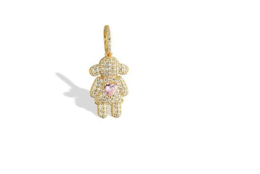 Pingente Menina Cravejado Coração Rosa Claro — Ref. PG2790029